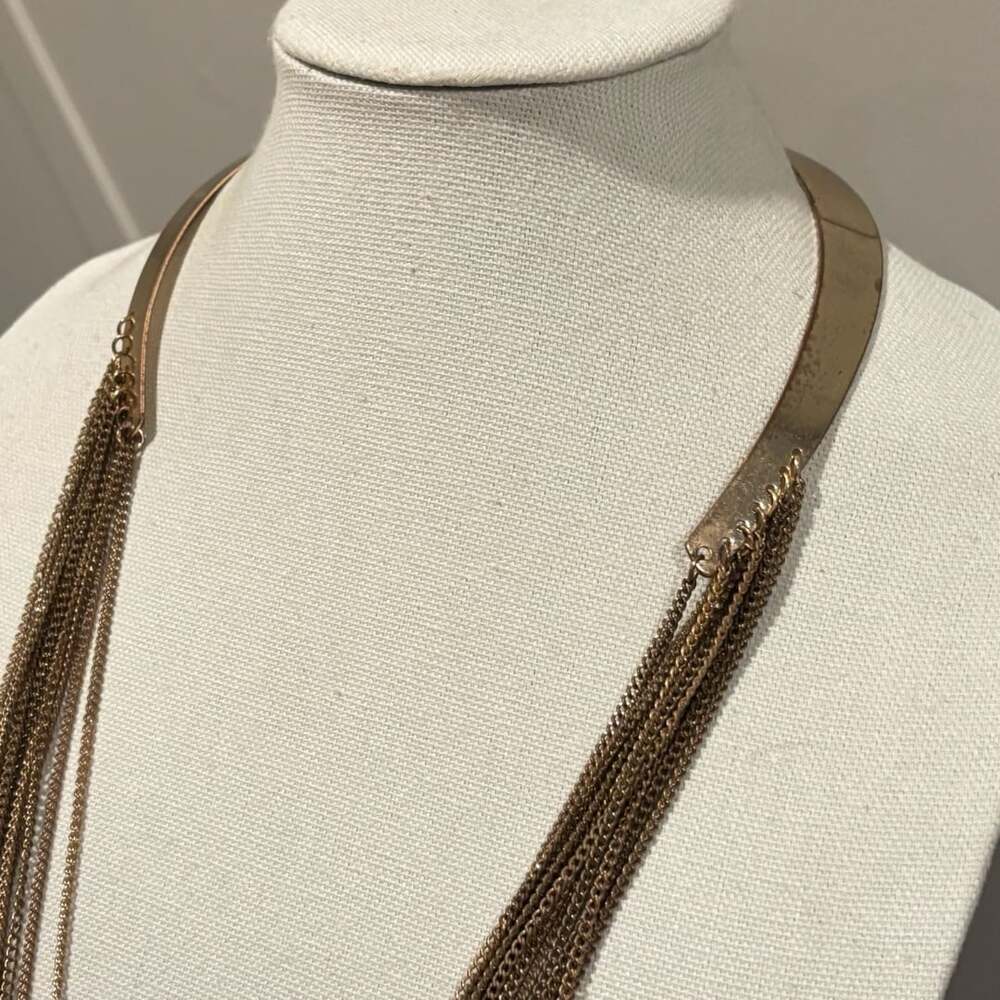 Francesca's Collections Gold Tone Graduated Strand Chain Waterfall Necklace - Picture 9 of 10